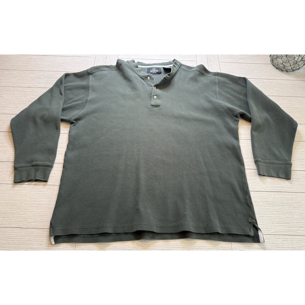 RedHead Thermal Henley Shirt Waffle Knit Pullover Olive Green Cotton Mens Sz 2X
